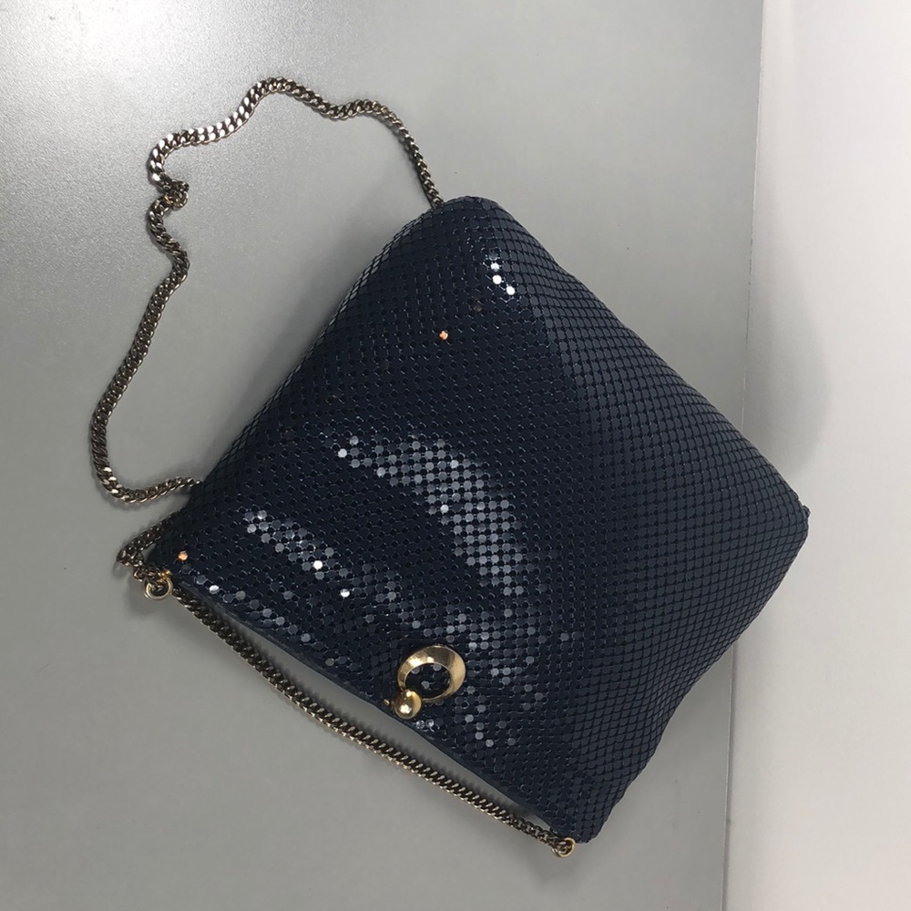 RARE VtG Whiting & Davis Navy Blue Purse Clutch - Picture 5 of 8